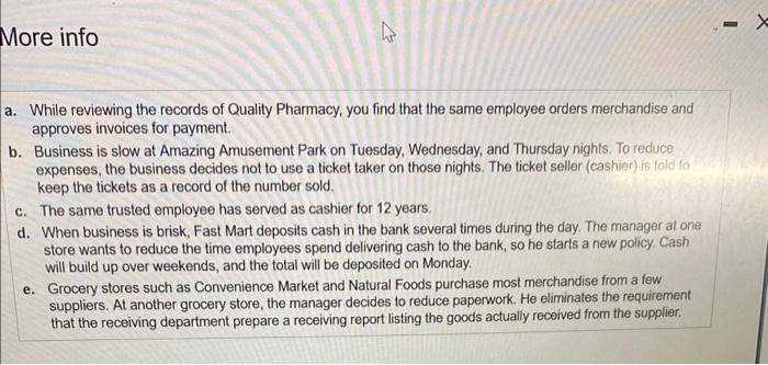 these characteristics - Assignment of responsibilities - Separation of duties - Audits
