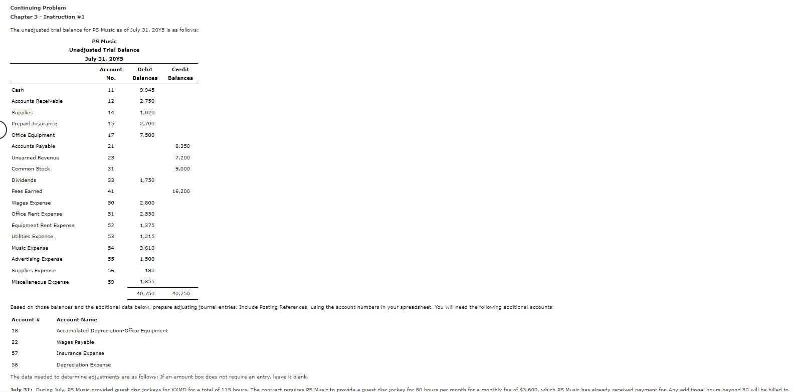  Please answer the missing parts Continuing Problem Chapter 3 - Instruction