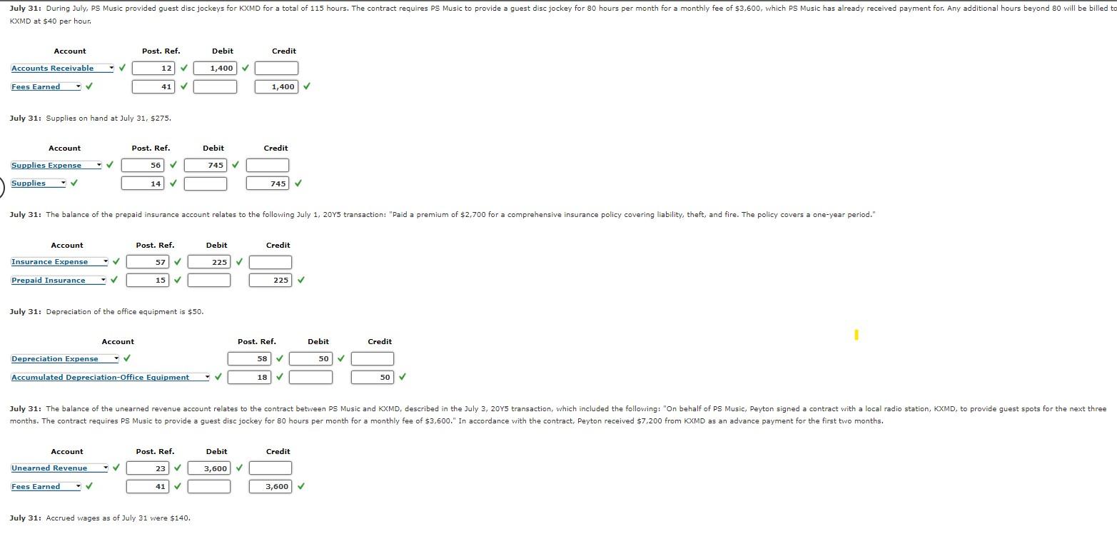 \#1 The unadjusted trial balance for PS Music as of July 31,20