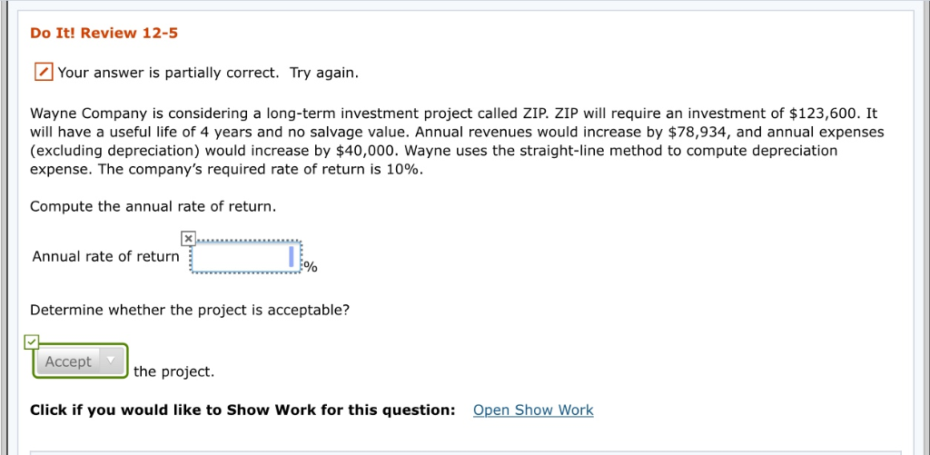  Do It! Review 12-5 Your answer is partially correct. Try again.