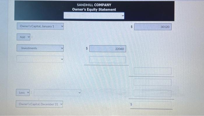I need help with this equity statement. Additional information is provided SANDHILL