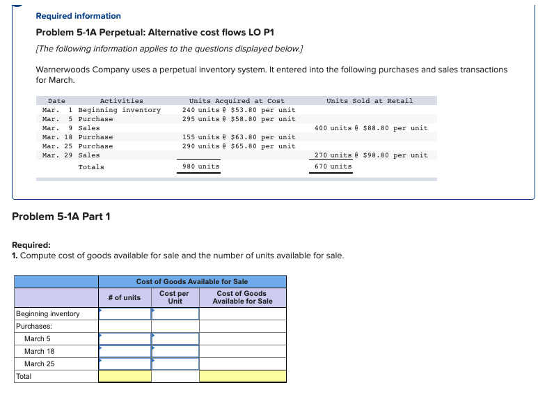  Required information Problem 5-1A Perpetual: Alternative cost flows LO P1 [The