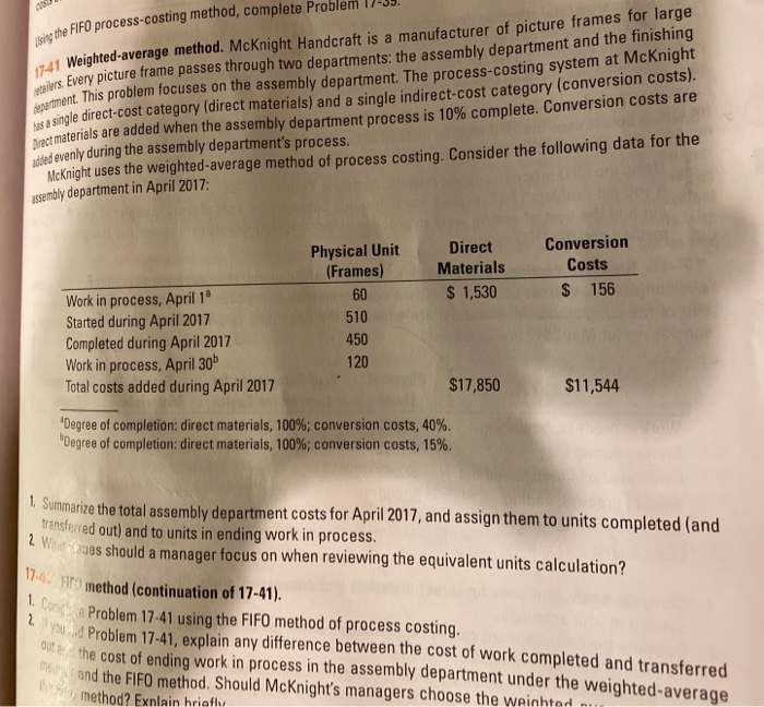  just 17-42 1. Cohe Problem 17-41 using the FIFO method of
