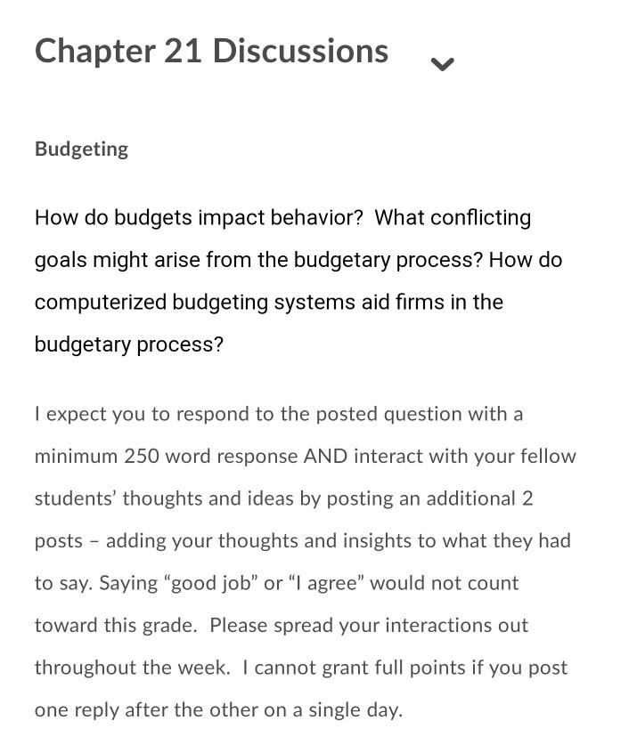 please answer this discussion on budgeting and please answer it properly