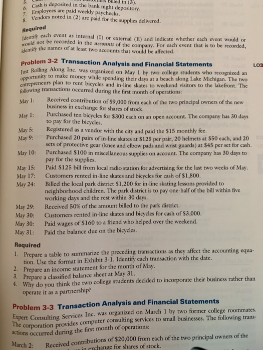  Problem 3-2 problem 3-8 lers Billed in (3) Cash is deposited