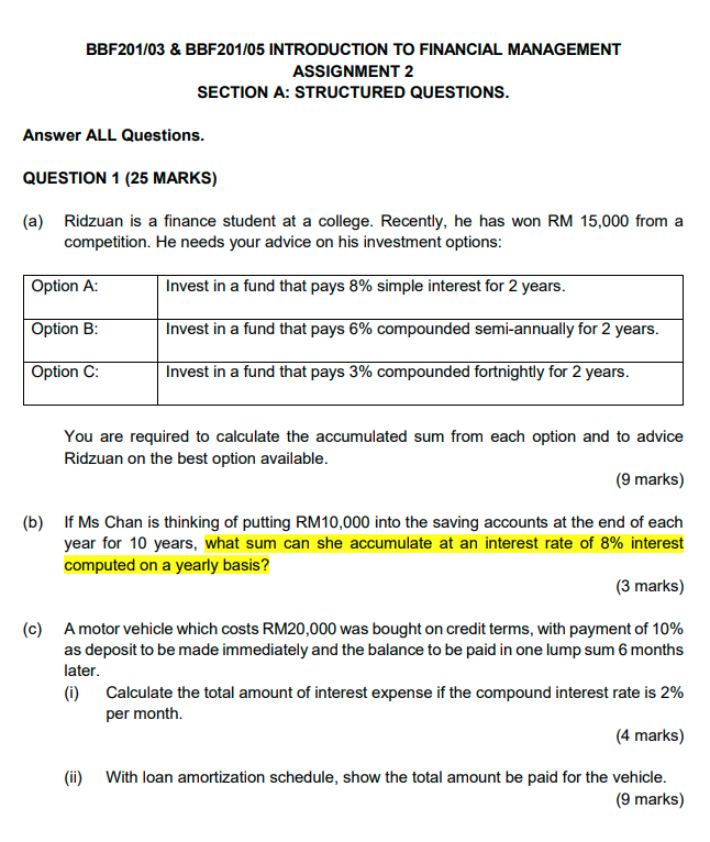 BBF201/03 & BBF201/05 INTRODUCTION TO FINANCIAL MANAGEMENT ASSIGNMENT 2 SECTION A: