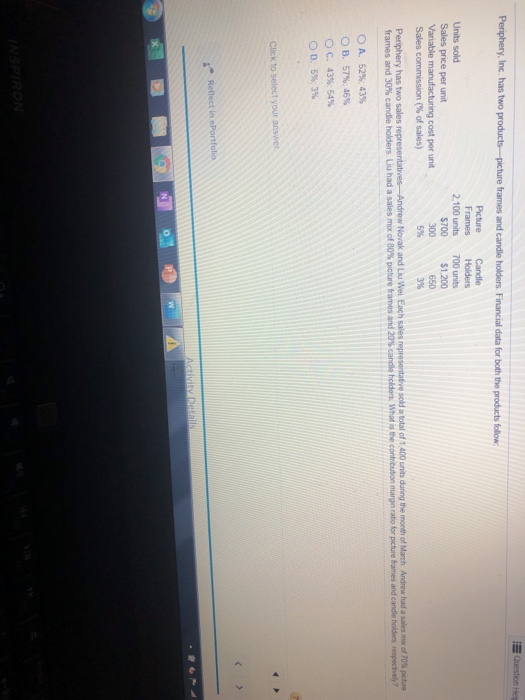  Question He Frames Periphery, Inc. has two productspicture frames and candle