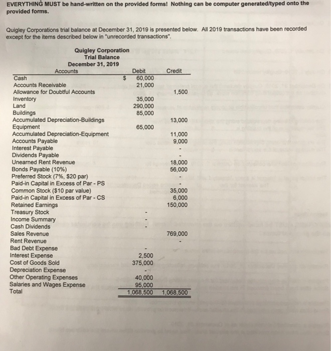  EVERYTHING MUST be hand-written on the provided forms! Nothing can be