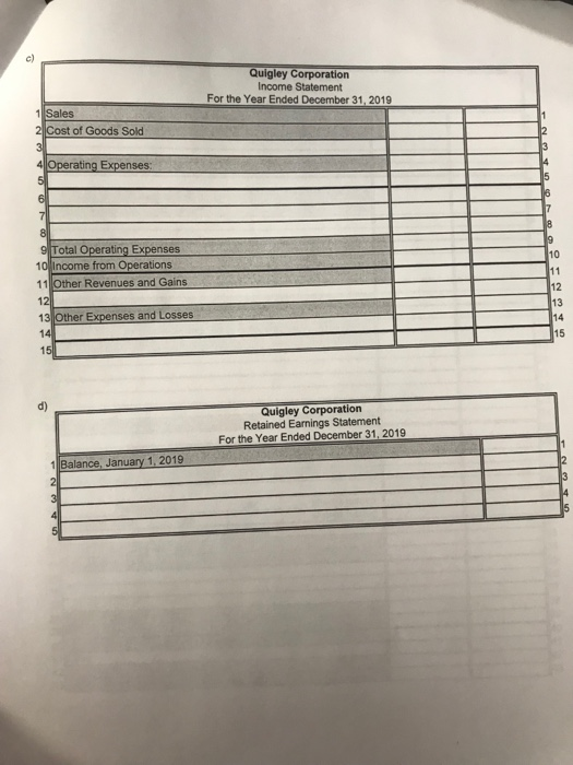 for the items described below in "unrecorded transactions" Quigley Corporation Trial Balance