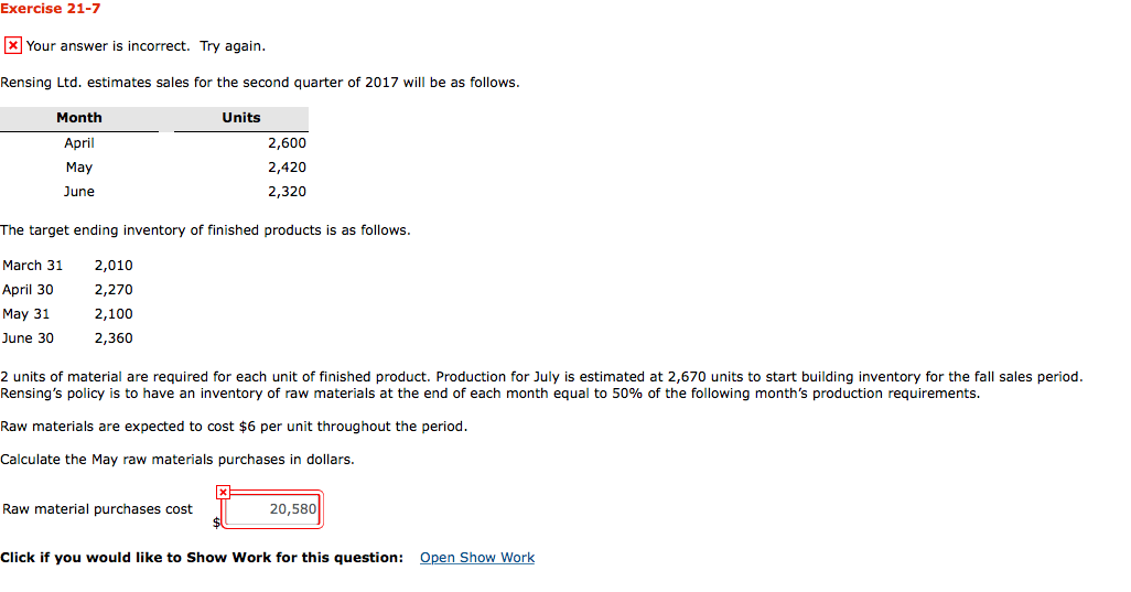  Exercise 21-7 x Your answer is incorrect. Try again. Rensing Ltd.