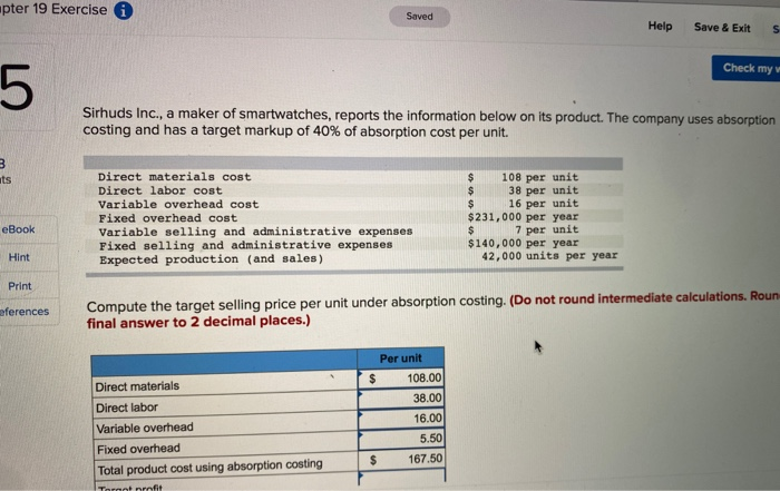  pter 19 Exercise Saved Help Save & Exit S Check my