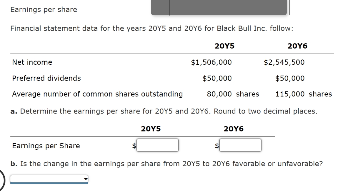  Financial statement data for the years 20Y5 and 20Y6 for Black