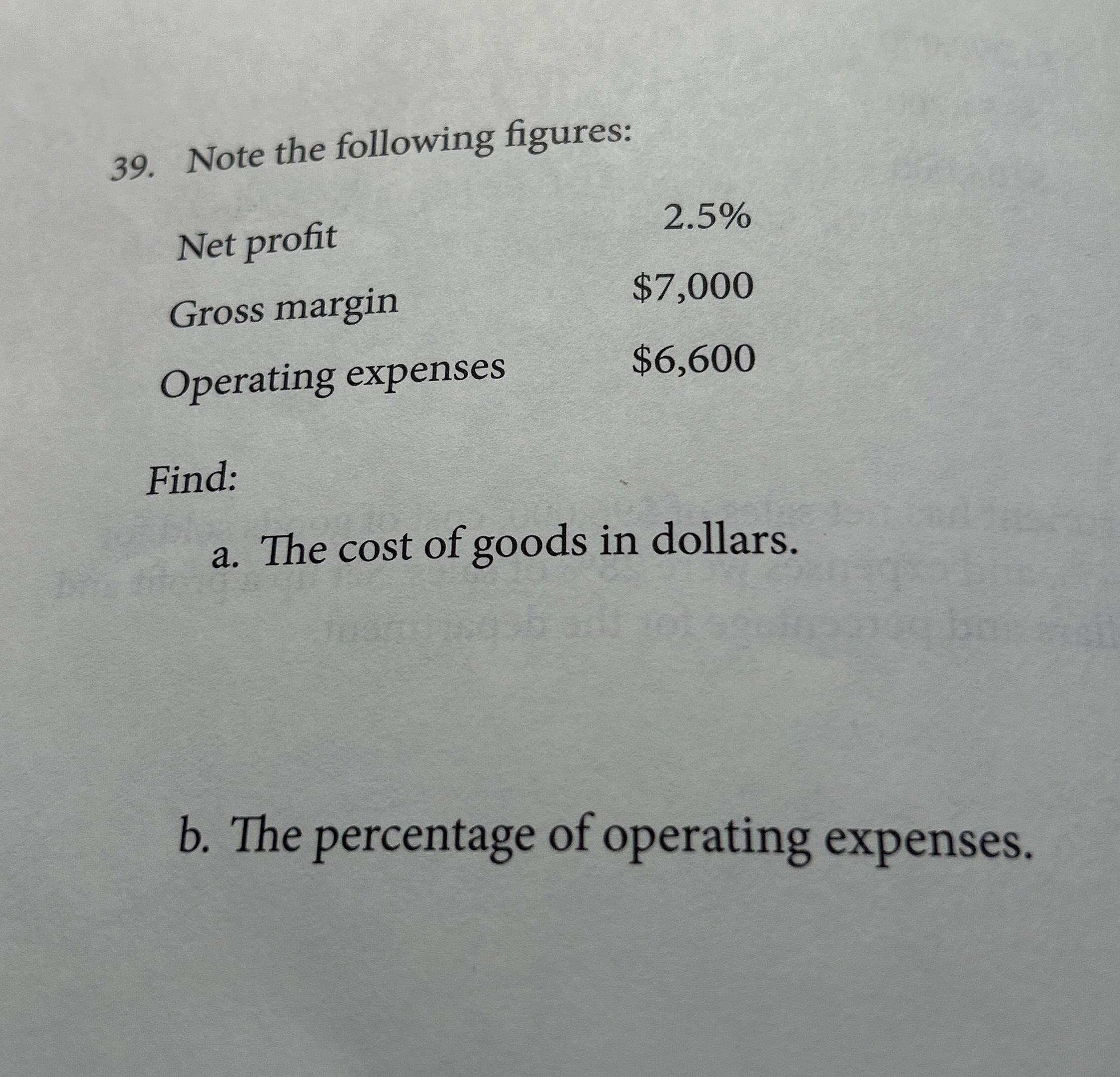  Note the following figures: \table[[Net profit,2.5% 