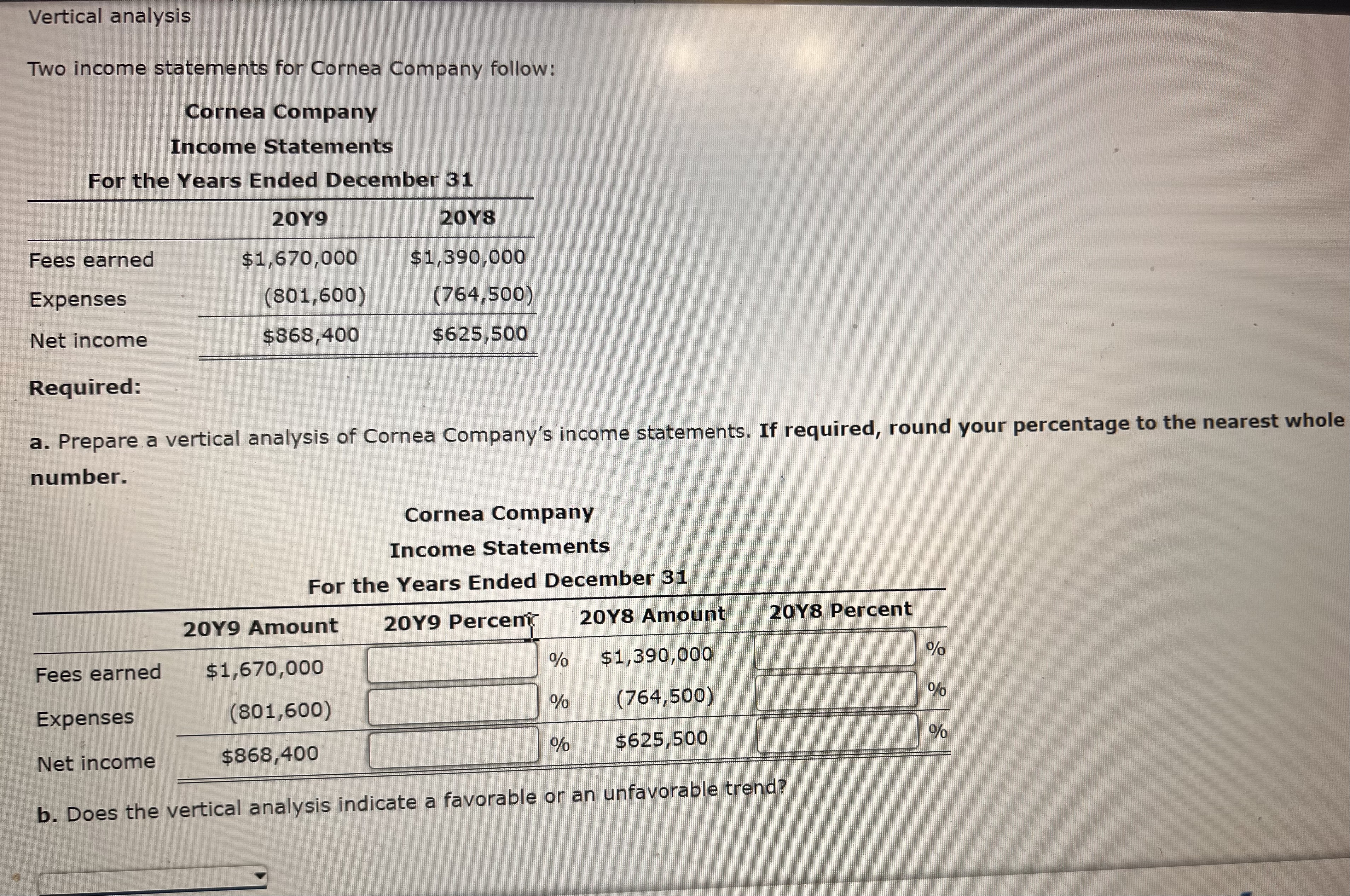  Solved vertical analysis two income statements for Cornea 
