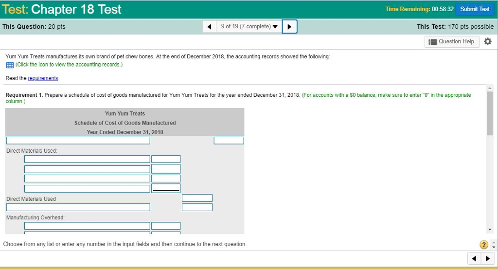  Test: Chapter 18 Test Time Remaining: 00:58:32 Submit Test This Question: