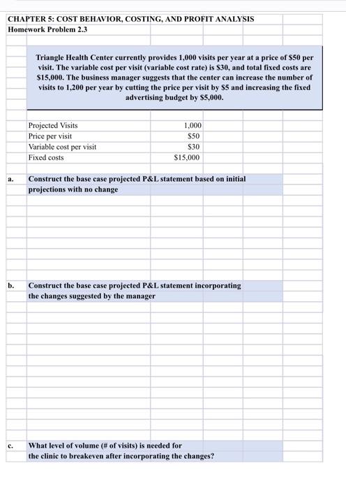  Please help, show work with calculations/ formulas in excel 2.3 CHAPTER