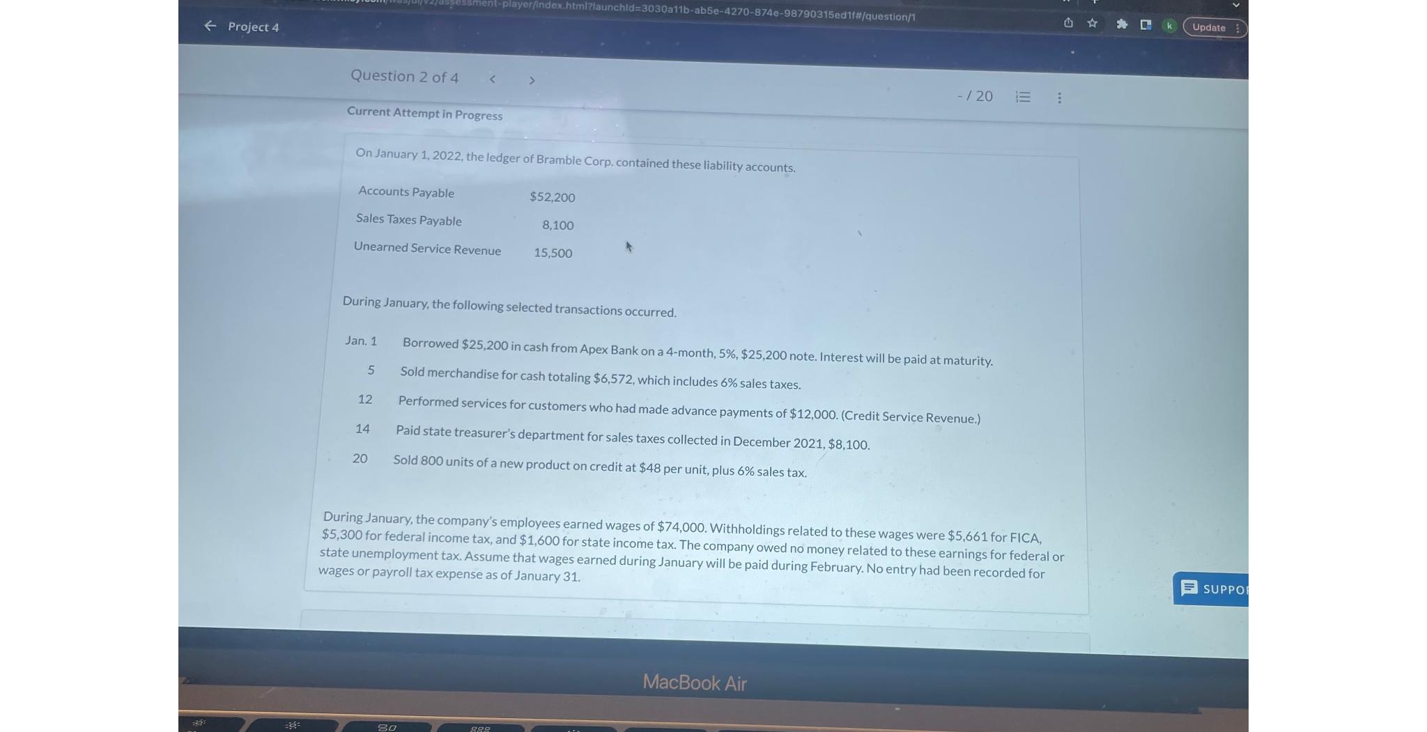  Question 2 of 4 -120 Current Attempt in Progress On January