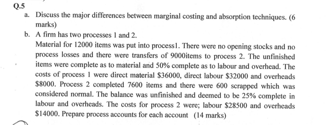  Q.5 a. Discuss the major differences between marginal costing and absorption