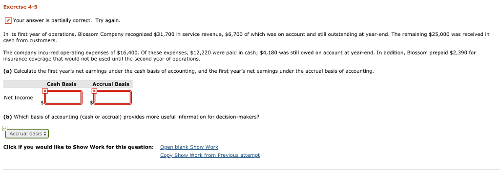 Exercise 4-5 Your answer is partially correct. Try again In its