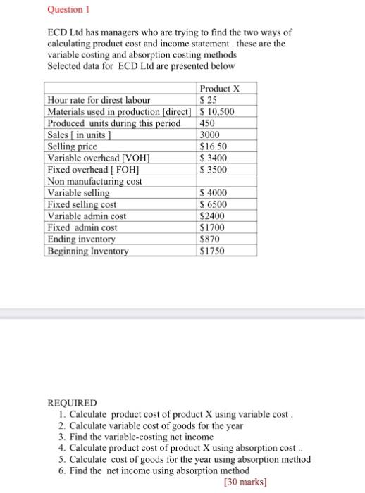  Question 1 ECD Ltd has managers who are trying to find