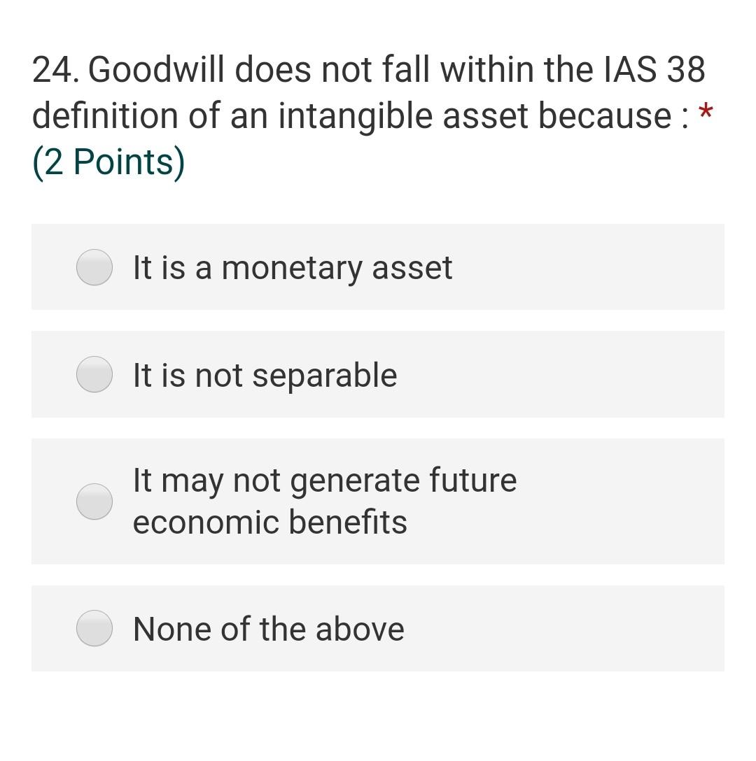 24. Goodwill does not fall within the IAS 38 definition of