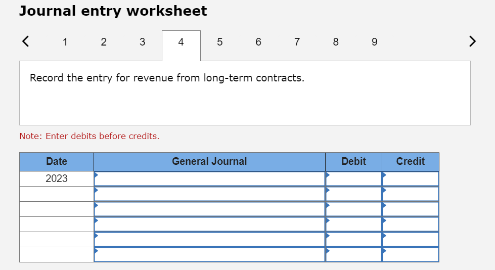 journal entries to record costs, billings, collections, and profit (loss) recognition. (If