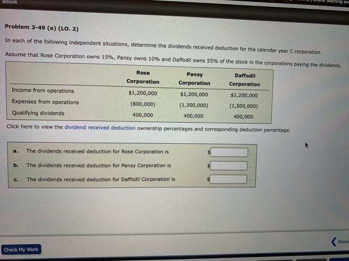  eBook teaching and Problem 3-49 (a) (LO. 2) In each of