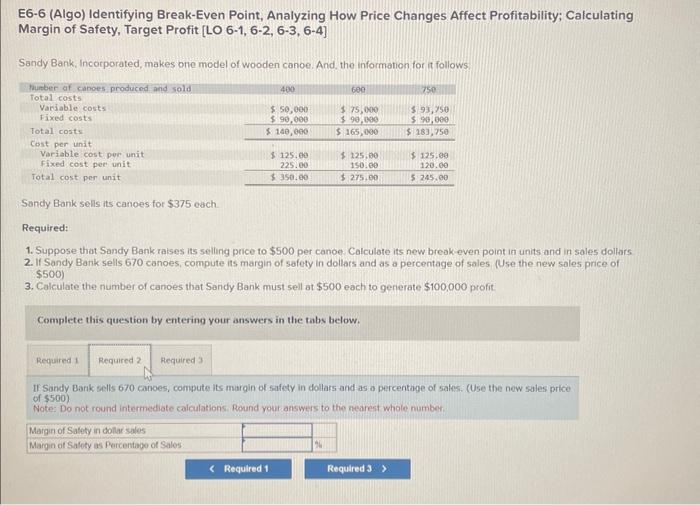 Calculating Margin of Safety, Target Profit [LO 6-1, 6-2, 6-3, 6-4] Sandy