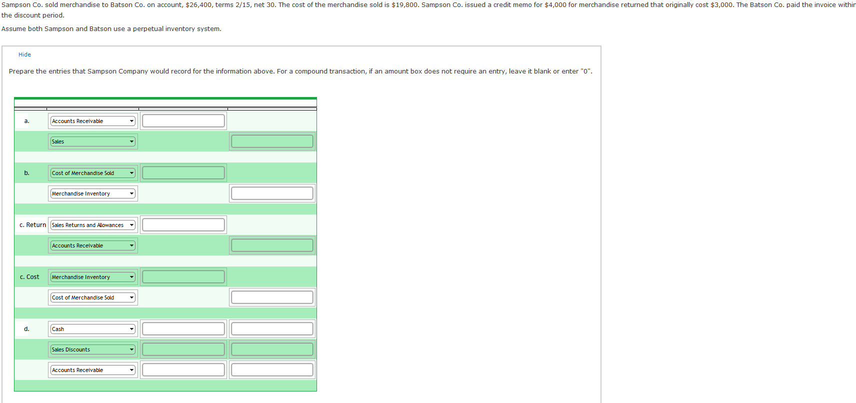  Sampson Co. sold merchandise to Batson Co. on account, $26, 400,