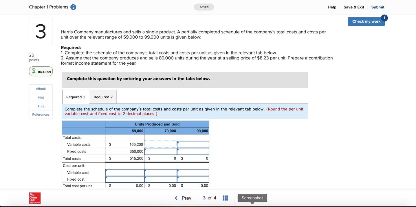  Chapter 1 Problems Saved Help Save & Exit Submit Check my