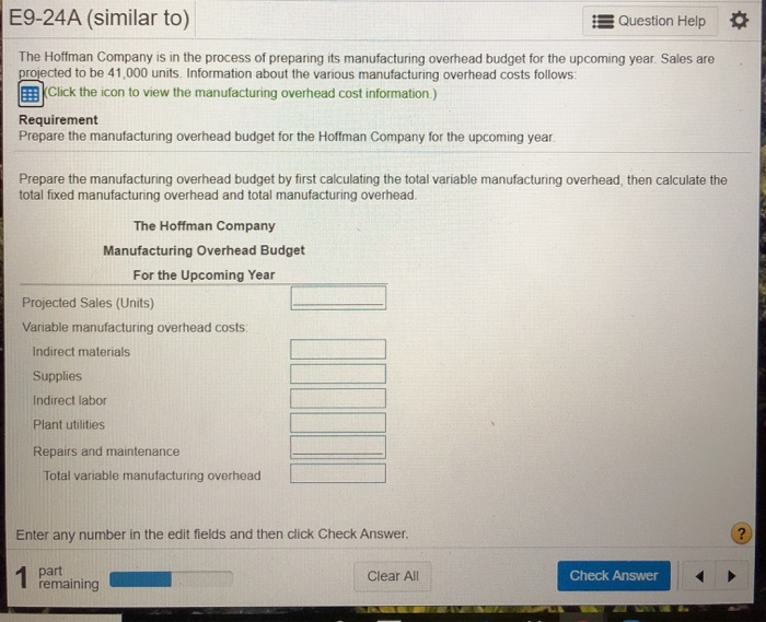 to) Question Help The Hoffman Company is in the process of preparing