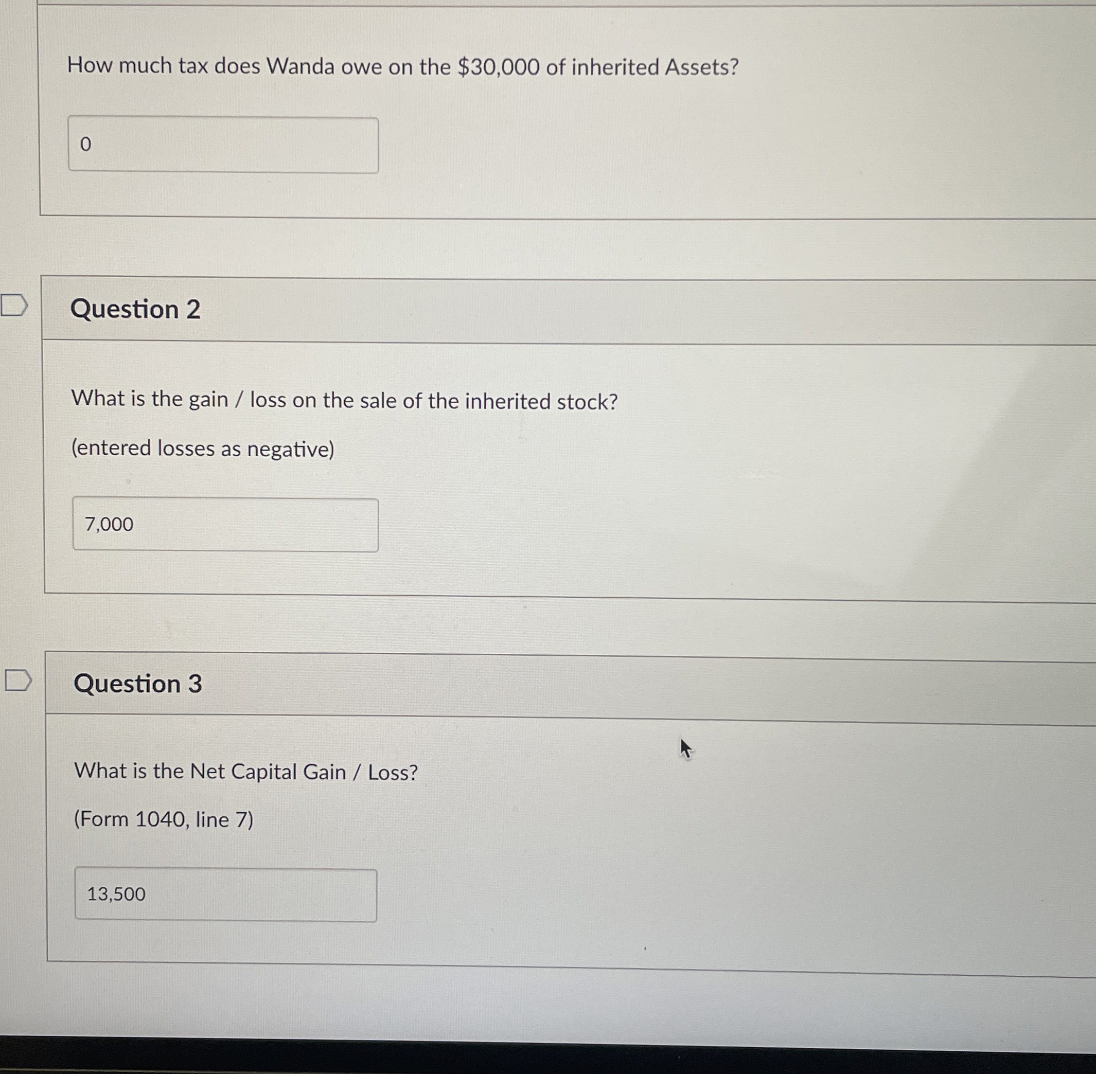 How much tax does Wanda owe on the $30,000 of inherited
