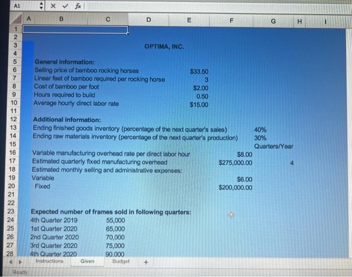 THANK YOU! GIVEN: BUDGET: *PLEASE INCLUDE EXCEL FORMULAS FOR EACH ANSWER/CELL