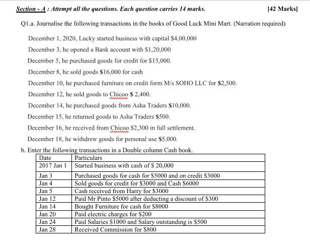  Section - A: Attempt all the questions. Each question carries 14