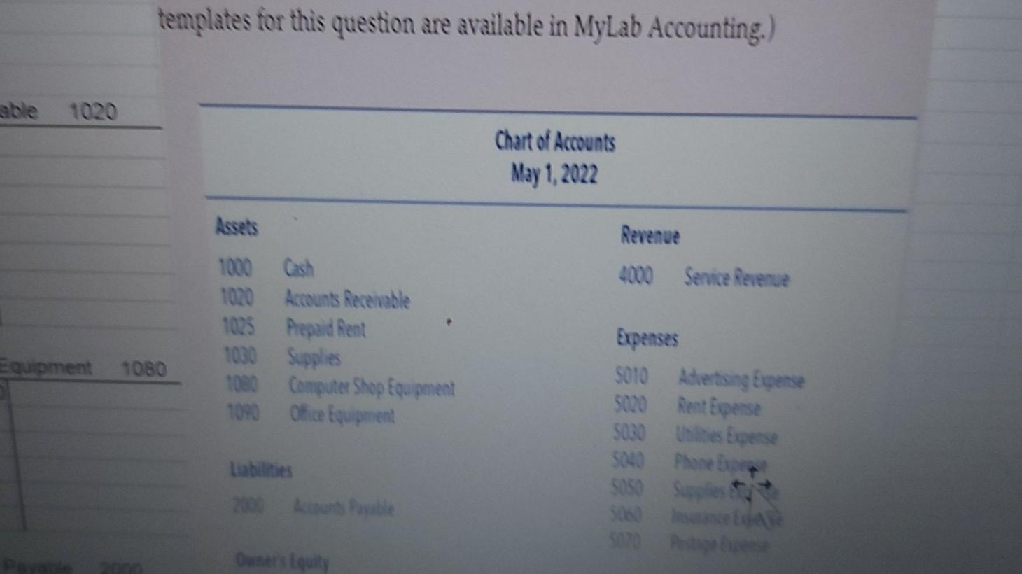 assignment 1 templates for this question are available in MyLab Accounting.