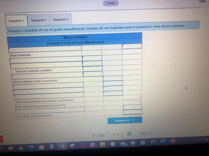 are taken from the accounting records of Mason Company Sales Direct labor