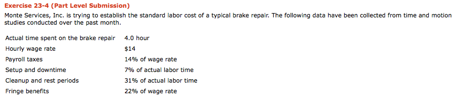  Exercise 23-4 (Part Level Submission) Monte Services, Inc. is trying to