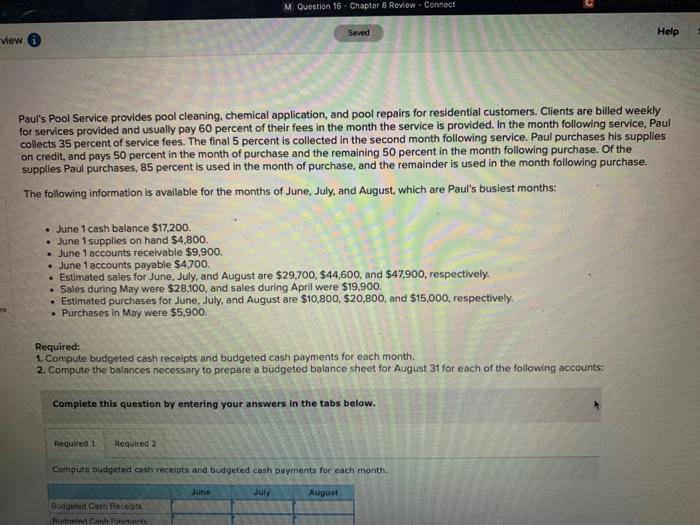  M Question 15 - Chapter 8 Review - Connect Seved Help