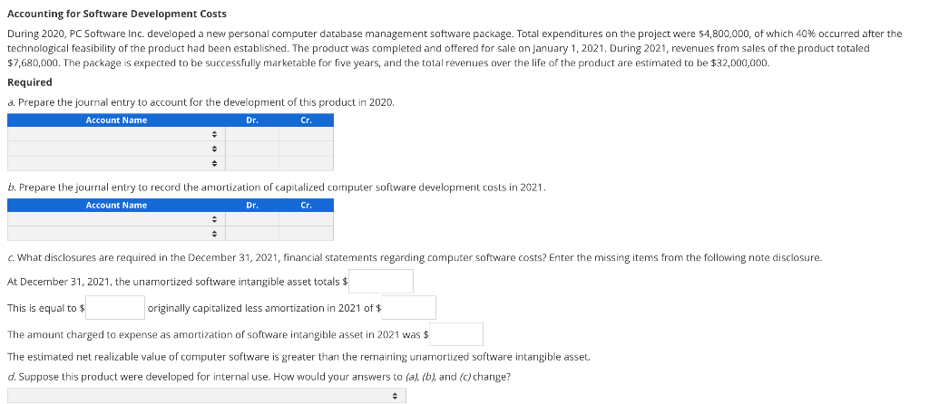 Accounting for Software Development Costs During 2020, PC Software Inc. developed