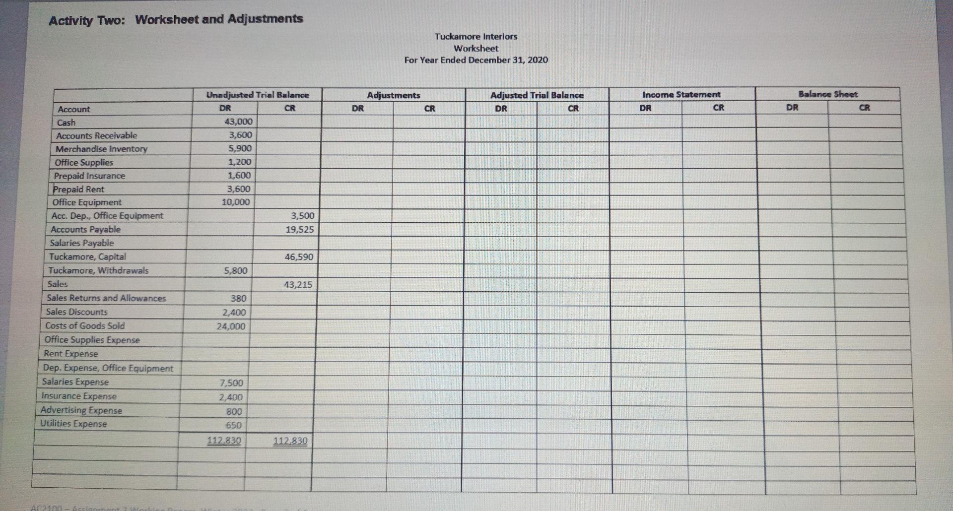 Two: Adjustments and the Worksheet The owner of Tuckamore Interiors, Ruby Tuckamore,
