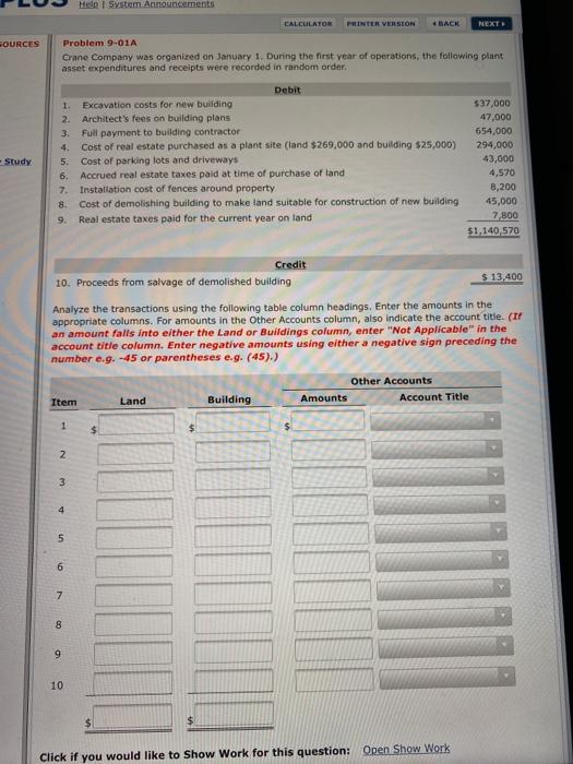 please answer the entire question Help System Announcements CALCULATON PRINTER VERSION