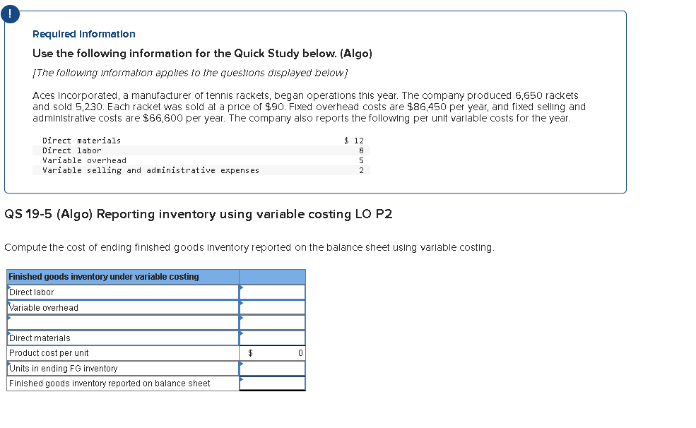 Required Information Use the following information for the Quick Study below.