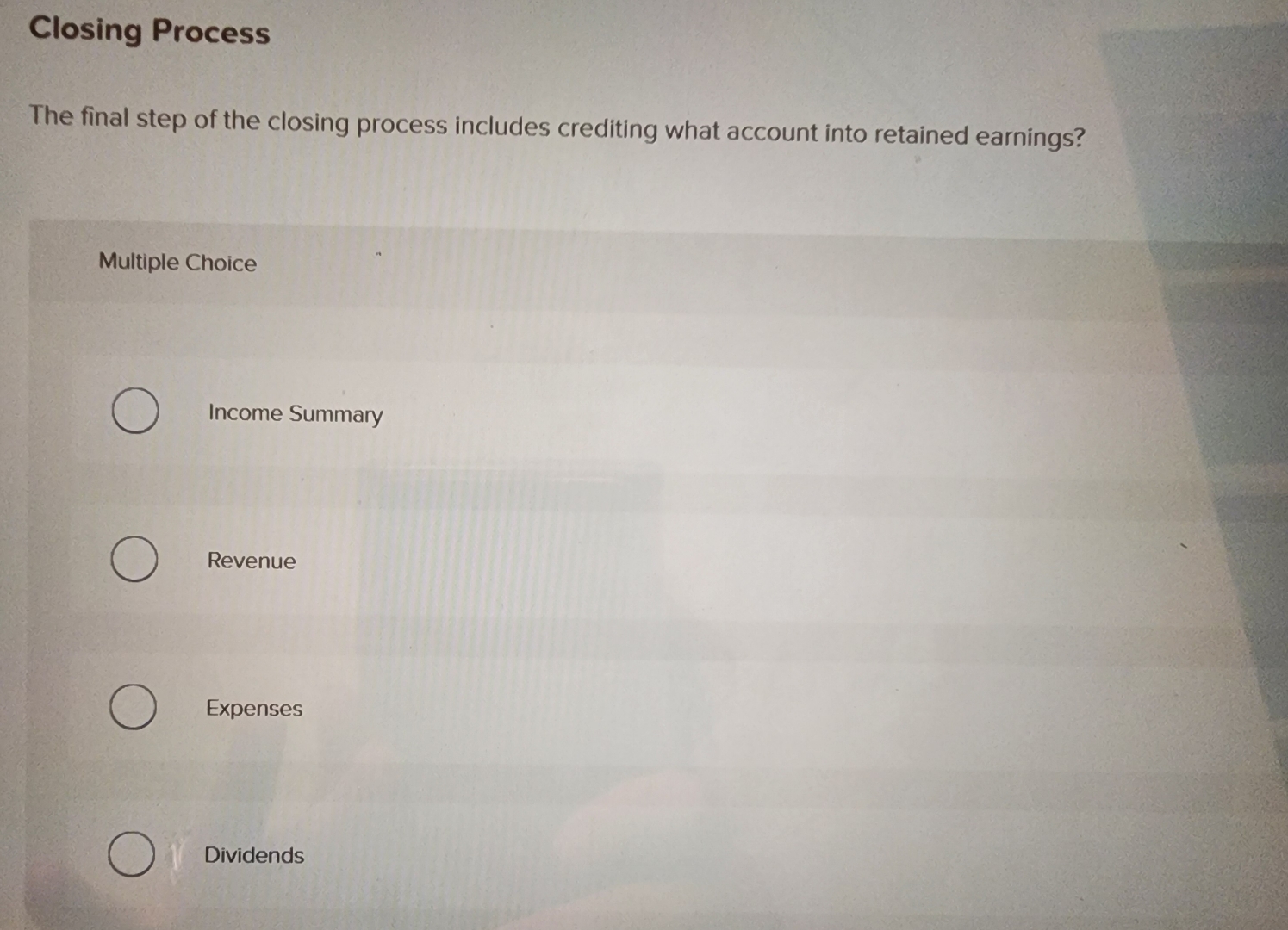  Closing Process The final step of the closing process includes crediting