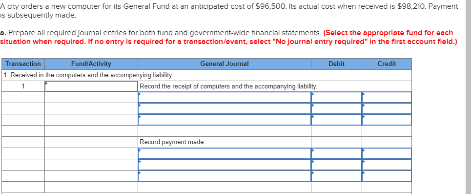  A city orders a new computer for its General Fund at