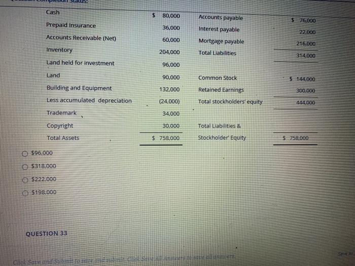 QUESTION 32 1 poin Using the Balance Sheet given below calculate Plant
