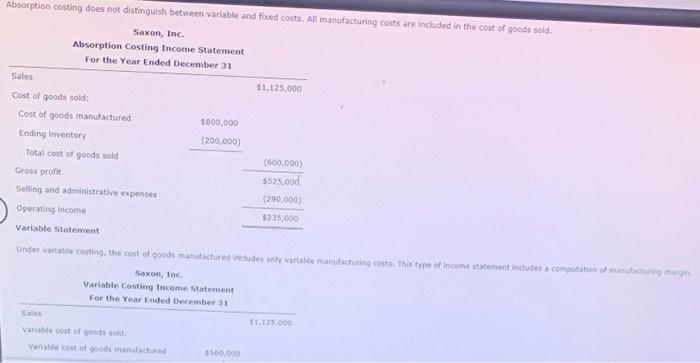 Variable Operating comes one of the most important is reported by a