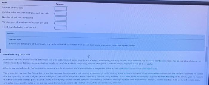 be determined using in ciuiting or costing Select whether the following characteristics