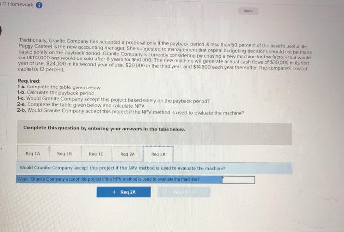 payback period. Granite Company is currently considering purchasing a new machine for