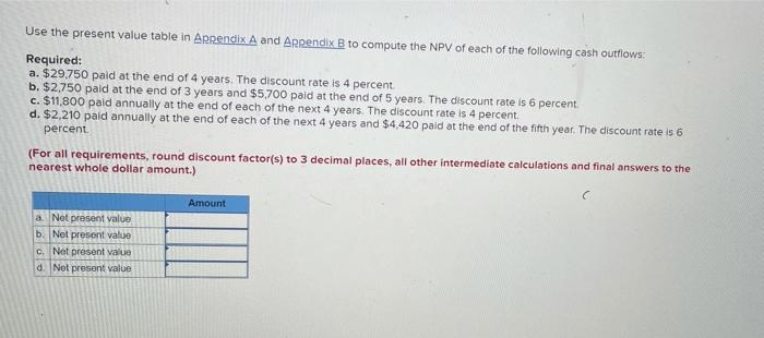  Use the present value table in Argendix A and ArRendix B