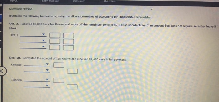  Car Allowance Method Journalize the following transactions, using the allowance method